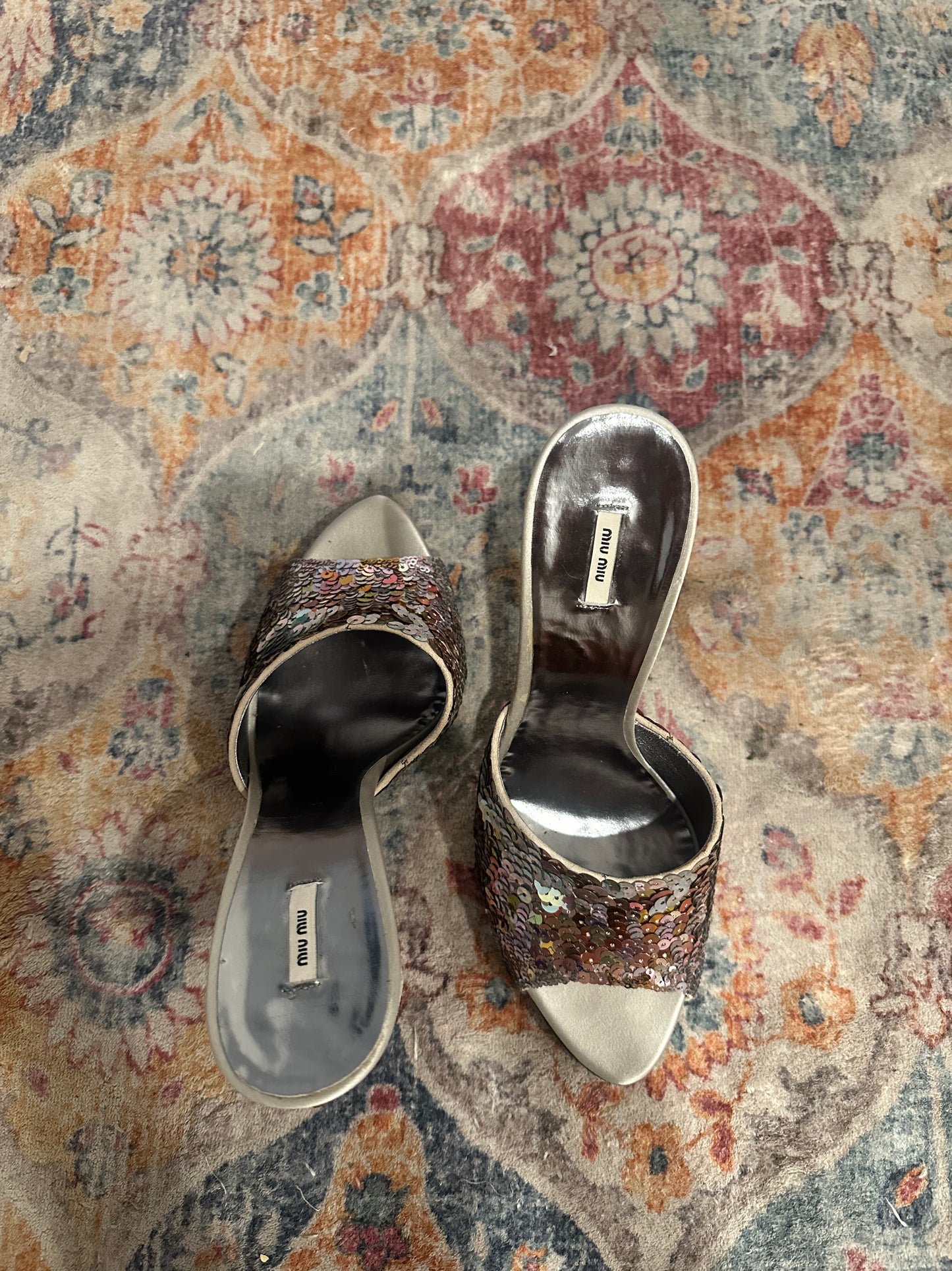 Miu Miu Multicolor Sequin Mules Size 39