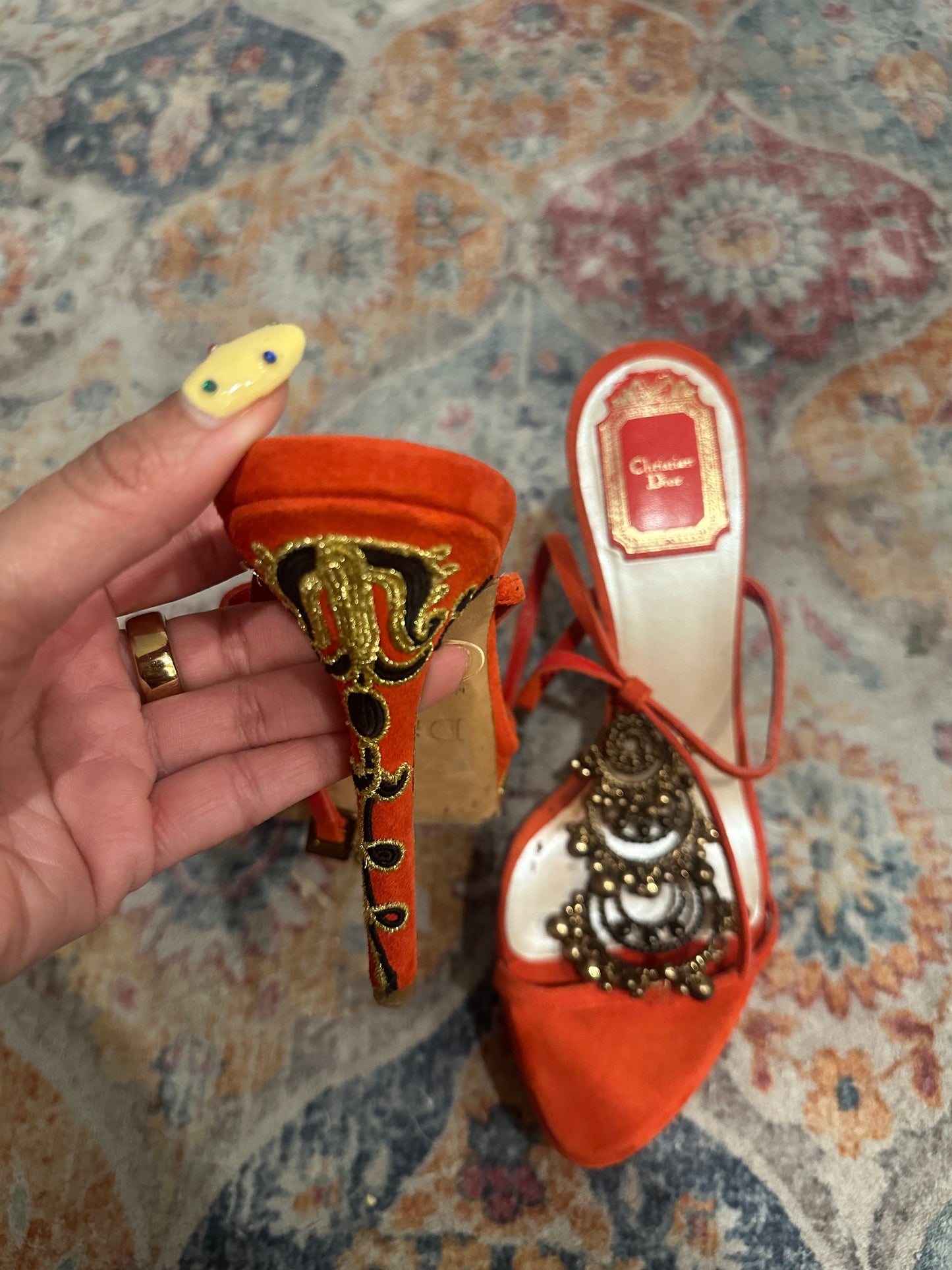 Dior Red Suede Jewel Heel Size 36.5