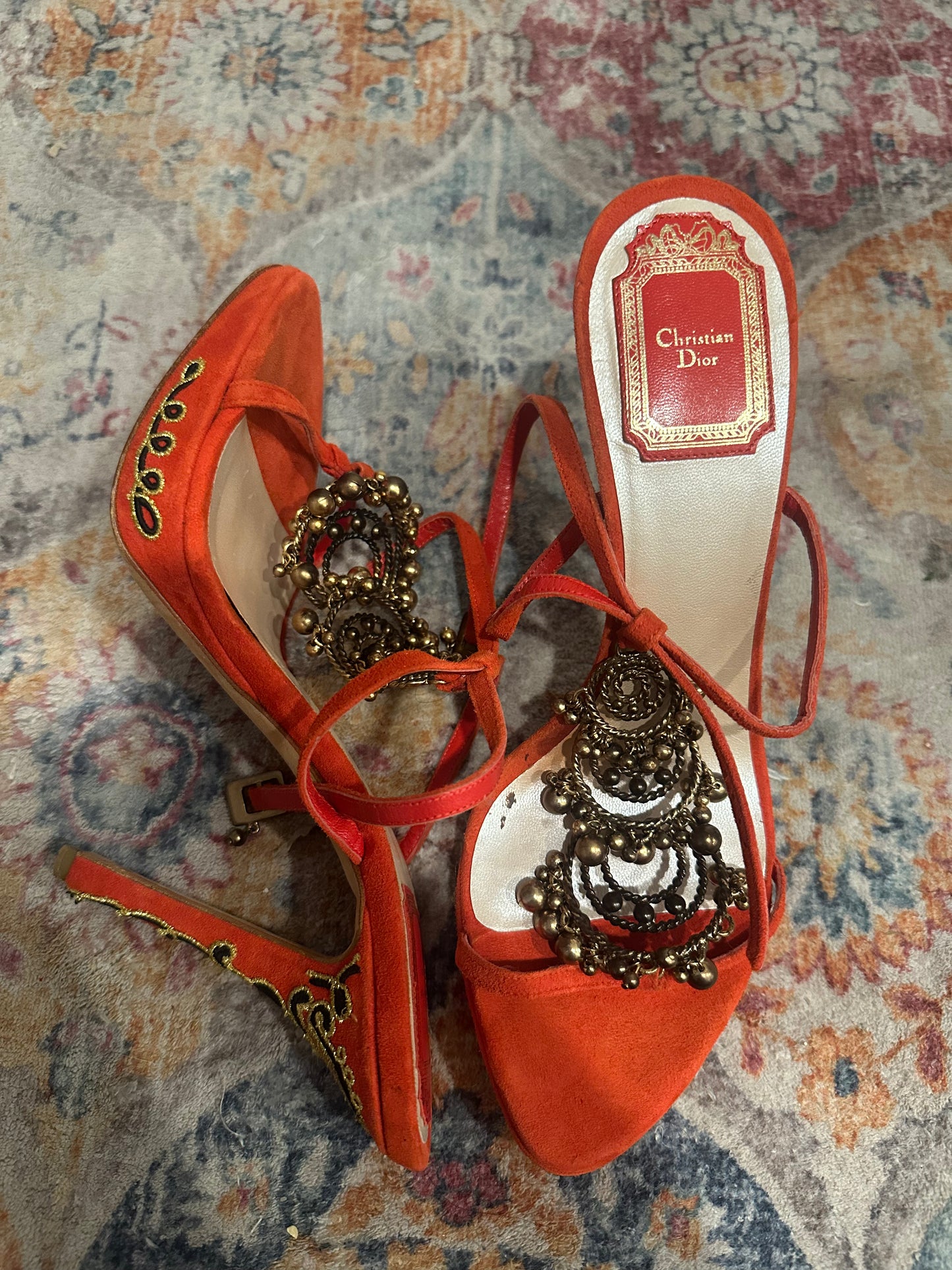 Dior Red Suede Jewel Heel Size 36.5