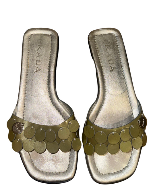 Prada Green Sequin Sandals Size 35