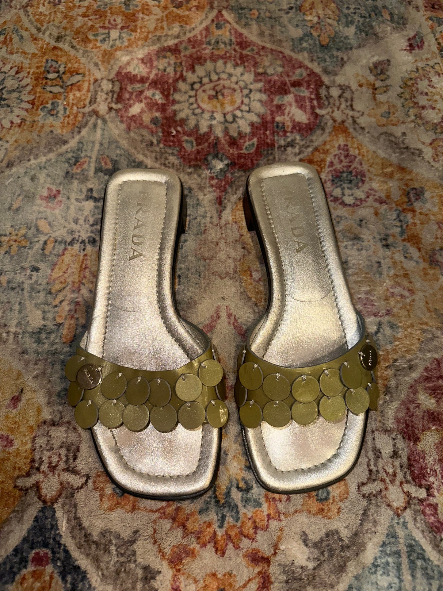 Prada Green Sequin Sandals Size 35
