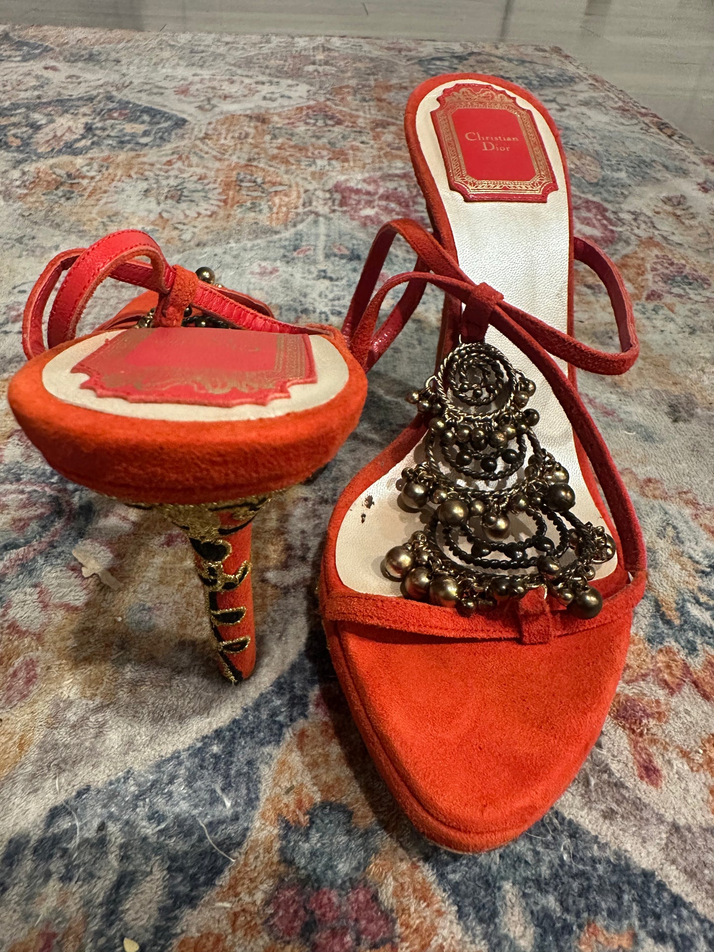 Dior Red Suede Jewel Heel Size 36.5