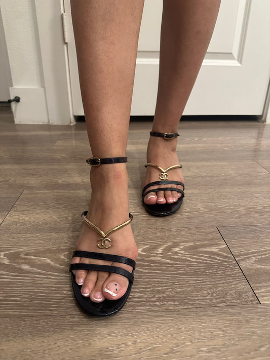 Chanel Kitten Heel Sandals Size 36