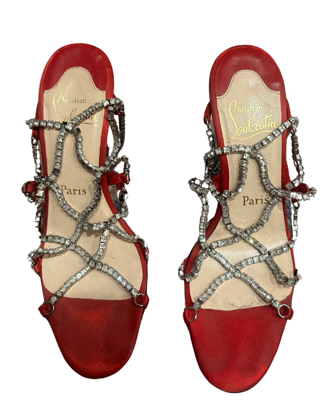 Christian Louboutin Red Satin Crysal Embellished Heels Size 36